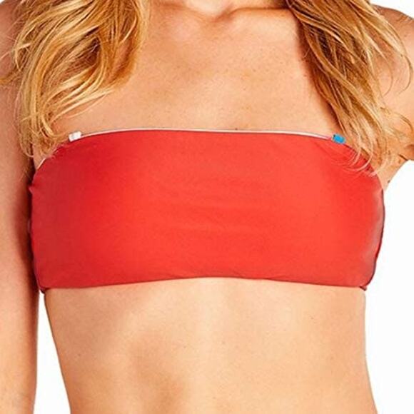 Raisins Reversible Bae Bandeau Rainbow Striped Coral Swim Bikini Top XL NEW - Picture 4 of 5